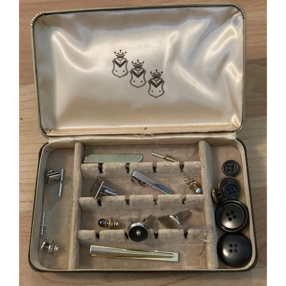 Vintage Estate Cufflinks Tie Clips Bars Misc Lot Anson Swank W Buttons + Box
